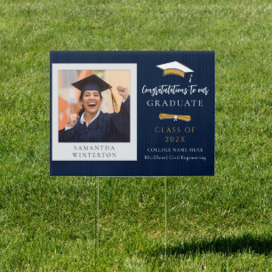 Graduation 2025 Navy Blue White Photo Grad Sign