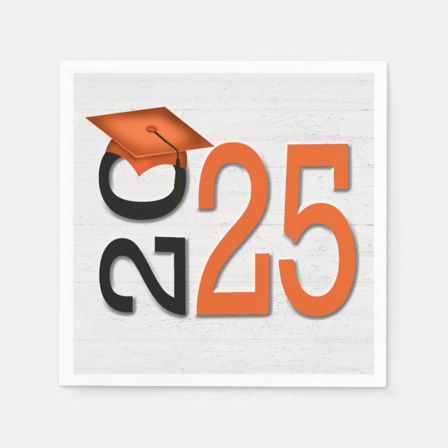 Graduation 2025 Orange and Black On Wood  Napkins (Front)