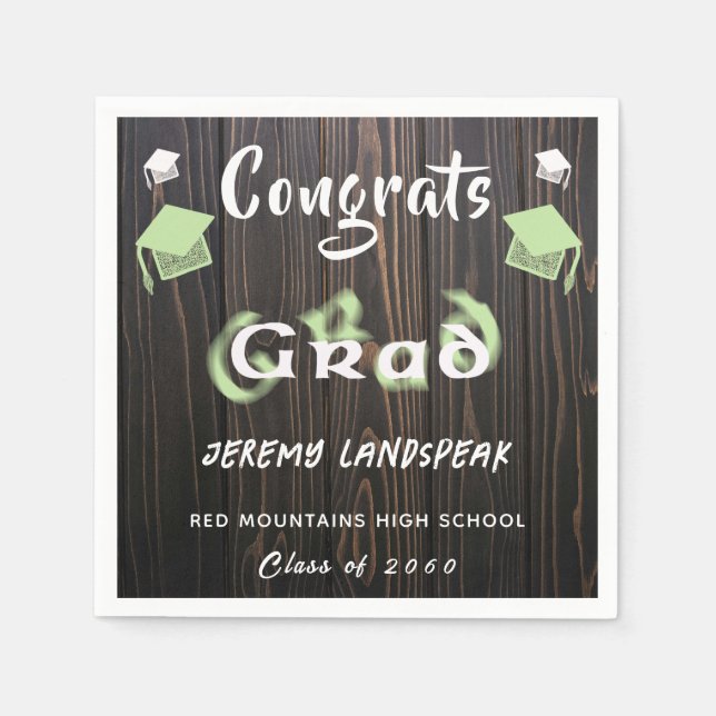 Graduation 2025 Pale Green & White Blurred Text Napkins (Front)