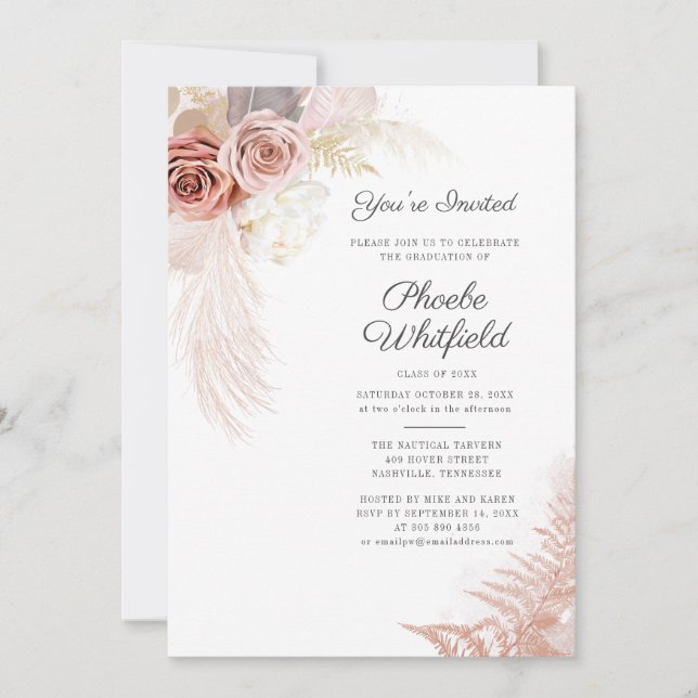 Graduation 2025 Pampas Grass Grad Party Invitation (Front)