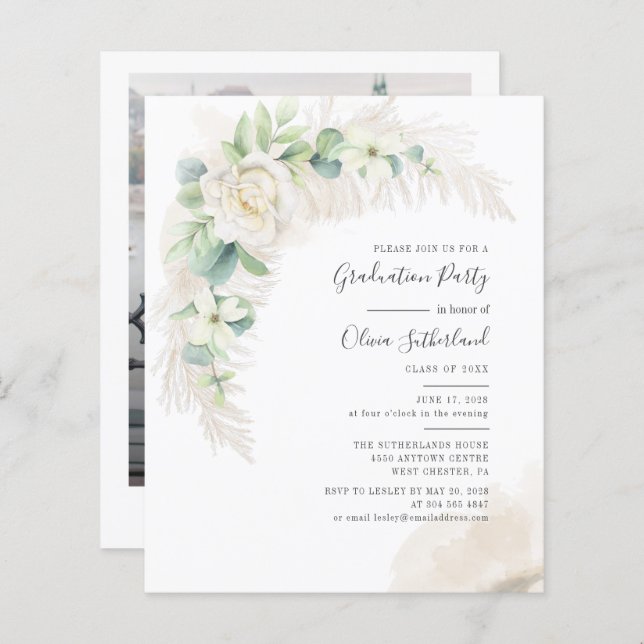 Graduation 2025 Pampas Grass Photo Invitation (Front/Back)