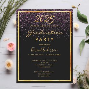 Graduation 2025 party black glam gold invitation postcard