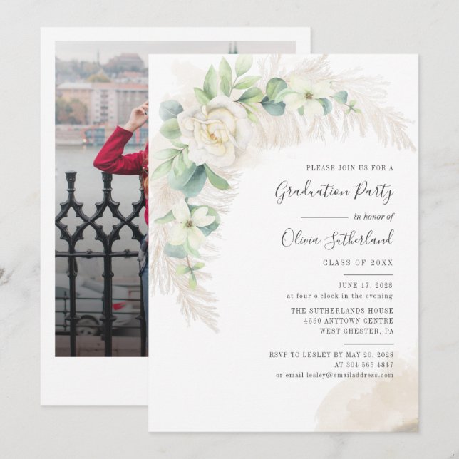 Graduation 2025 Photo Botanical Grad Party Invitation (Front/Back)