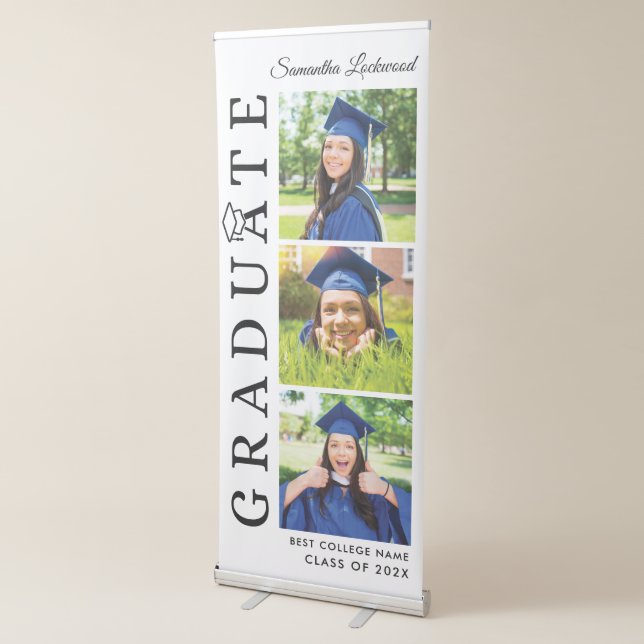 Graduation 2025 Photo Collage Black and White Retractable Banner (3/4)