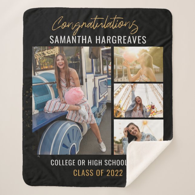  Graduation 2025 Photo Collage Grad Keepsake Sherpa Blanket (Front)