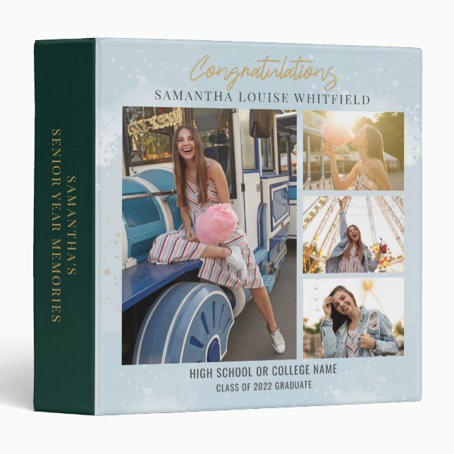Graduation 2025 Photo Collage Grad Memories Green 3 Ring Binder (Front/Spine)