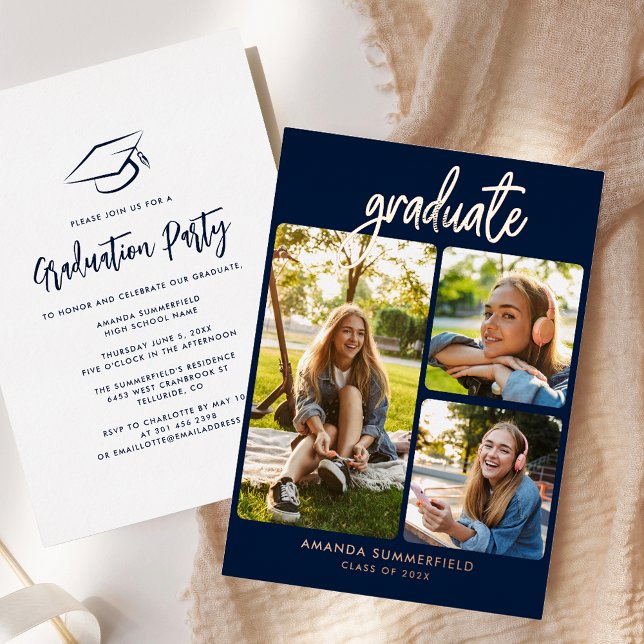 Graduation 2025 Photo Collage Grad Party Rose Gold Foil Invitation (Graduation 2025 Photo Collage Grad Party Rose Gold Foil Invitation)