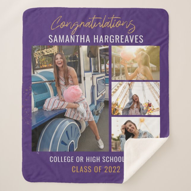 Graduation 2025 Photo Collage Keepsake Sherpa Blanket (Front)