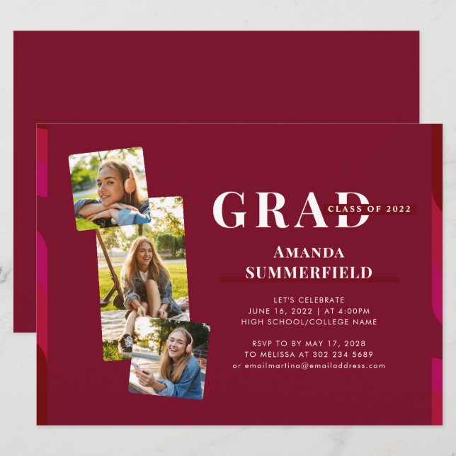 Graduation 2025 Photo Collage Modern Grad Party Invitation (Front/Back)