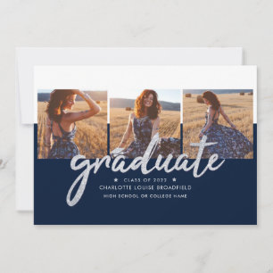Graduation 2025 Photo Collage Navy and Silver Grad Announcement