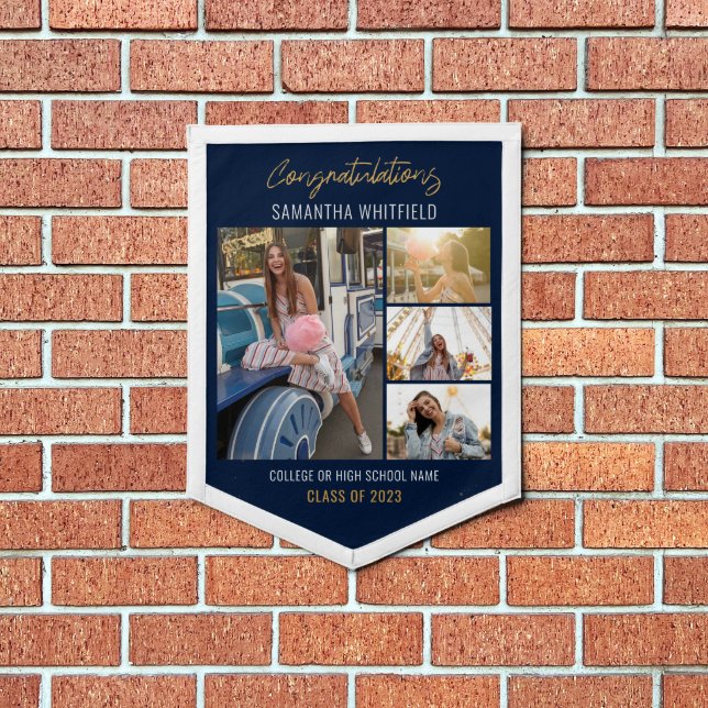 Graduation 2025 Photo Collage Navy Blue Graduate Pennant (Insitu 1)