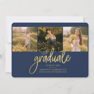 Graduation 2025 Photo Collage Navy Blue Party Announcement