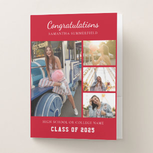 Graduation 2025 Photo Collage Red Grad Keepsake Pocket Folder