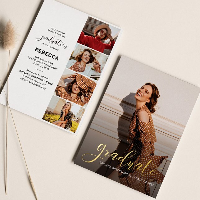 Graduation 2025 Photo Collage Script Announcement (Graduation 2025 Photo Collage Script Gold Foil Announcement)