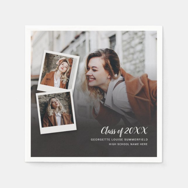 Graduation 2025 Photo Collage Script Grad Paper Napkins (Front)