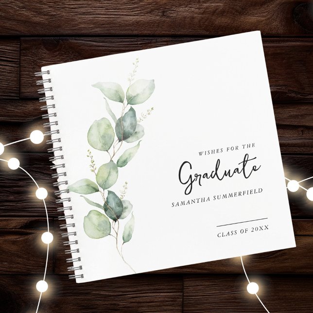 Graduation 2025 Photo Eucalyptus Grad Guest Book (Eucalyptus Graduation Party Guestbook Front View)