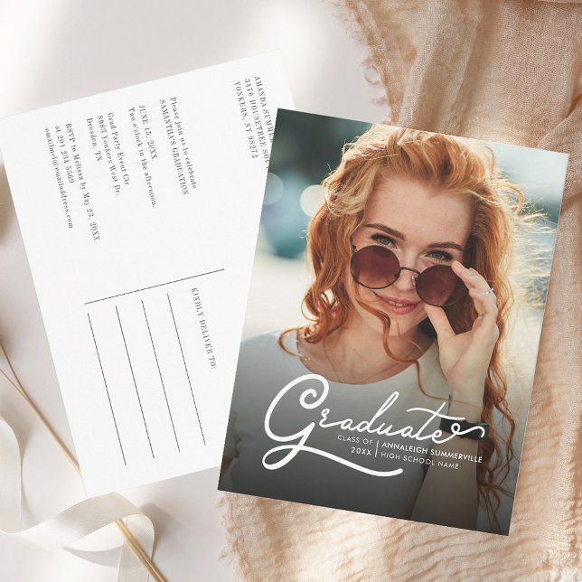Graduation 2025 Photo Grad Party Script Invitation Postcard (Graduation 2025 Photo Grad Party Script Invitation Postcard)