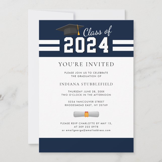 Graduation 2025 Photo Navy Blue Graduate Party Invitation (Front)
