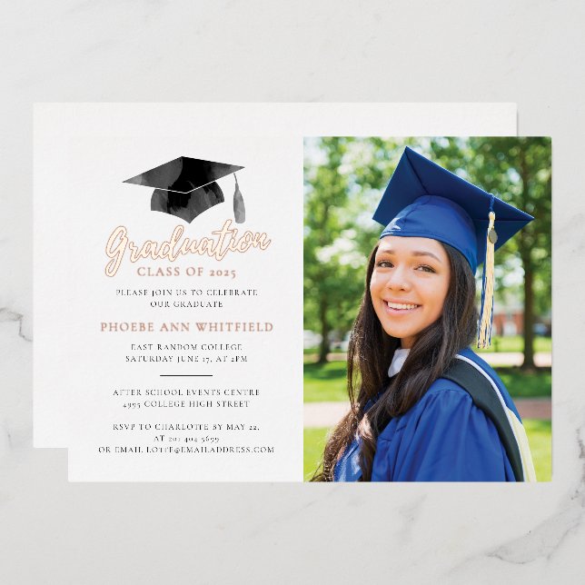 Graduation 2025 Photo Party Gold Foil Invitation (Front/Back)