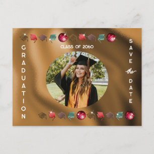 Graduation 2025 Photo Red Disco Ball Save the Date Postcard