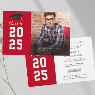 Graduation 2025 Photo Red White Party Invitation