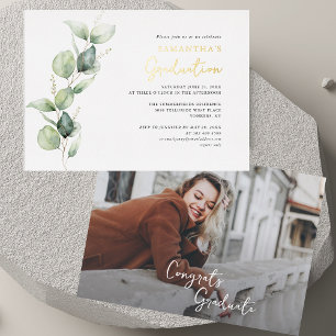 Graduation 2025 Photo Script Grad Gold Foil Invitation