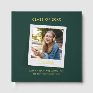 Graduation 2025 Photo Script Grad Party Gold Foil Guest Book