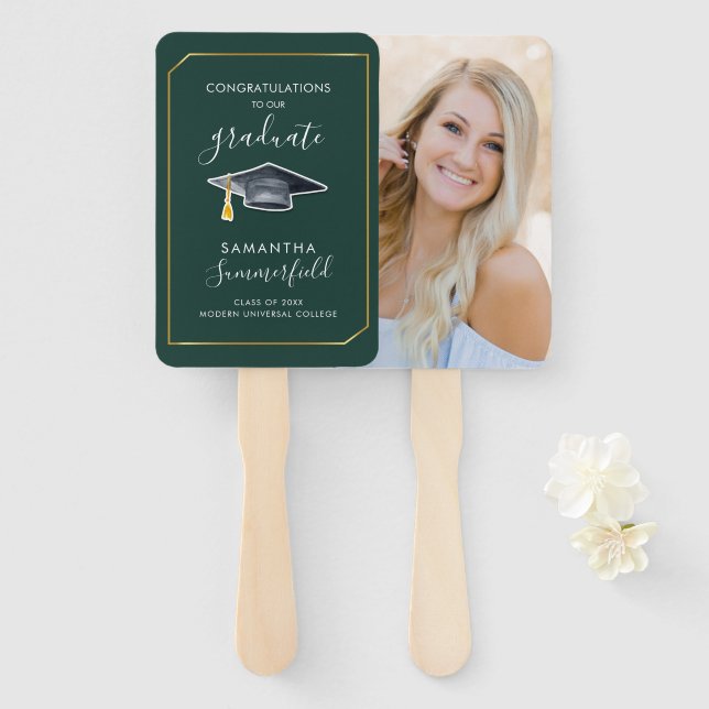 Graduation 2025 Photo Script Graduate Party Green Hand Fan (Front and Back)
