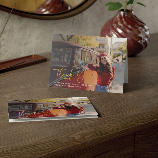 Graduation 2025 Photo Script Hand Lettered Thank You Card (Graduation Photo Script Class of 2024 Thank You Card)