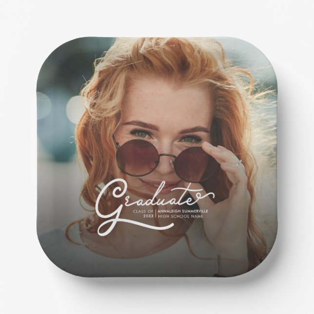 Graduation 2025 Photo Script Party Paper Plates (Front)