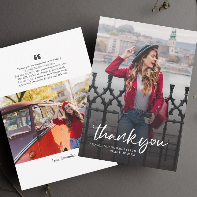 Graduation 2025 Photo Stylish Grad Thank You Card (Graduation 2025 Photo Stylish Grad Thank You Card)