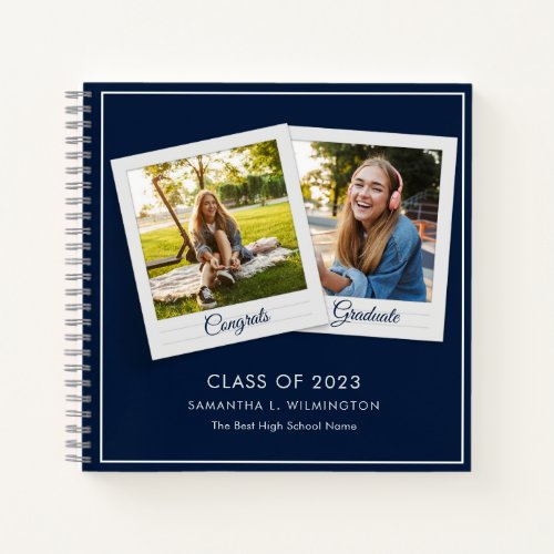 Graduation 2025 Photos Grad Party Navy Blue Guest Notebook