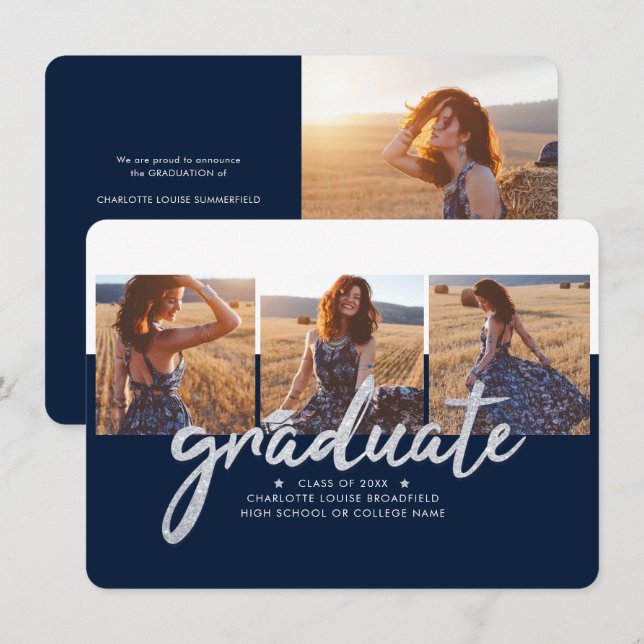 Graduation 2025 Photos Navy Blue Announcement (Front/Back)