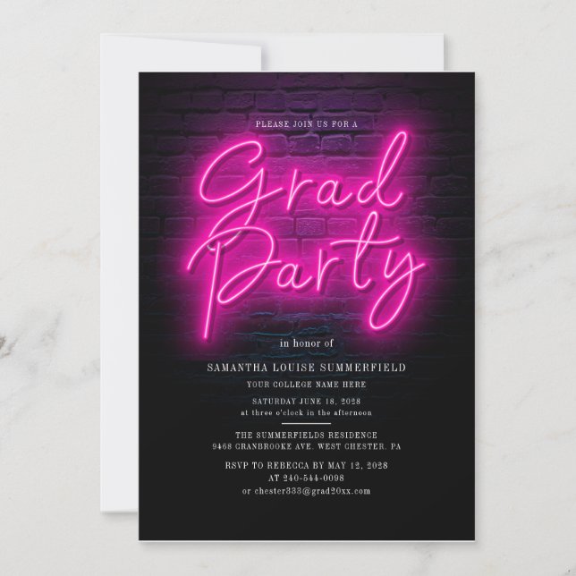 Graduation 2025 Photos Pink Neon Graduate Party Invitation (Front)