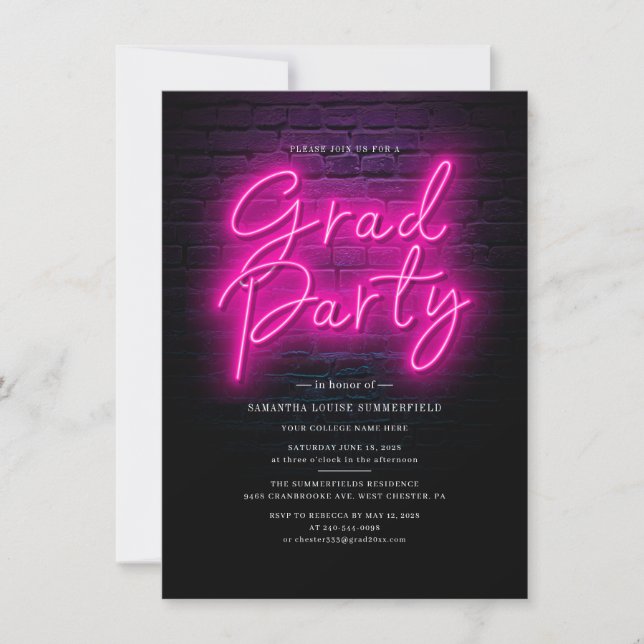 Graduation 2025 Pink Neon Grad Party Invitation (Front)