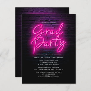 Graduation 2025 Pink Neon Script Photo Grad Party Invitation