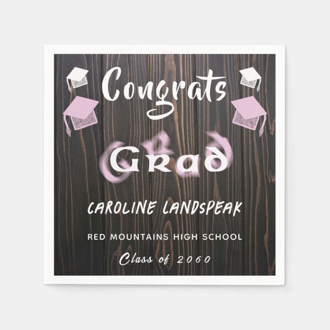 Graduation 2025 Pink & White Blurred Text Napkins (Front)