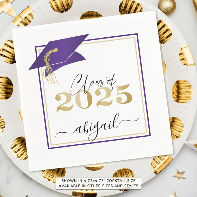 Graduation 2025 Purple Gold Script Napkins (Creator Uploaded)