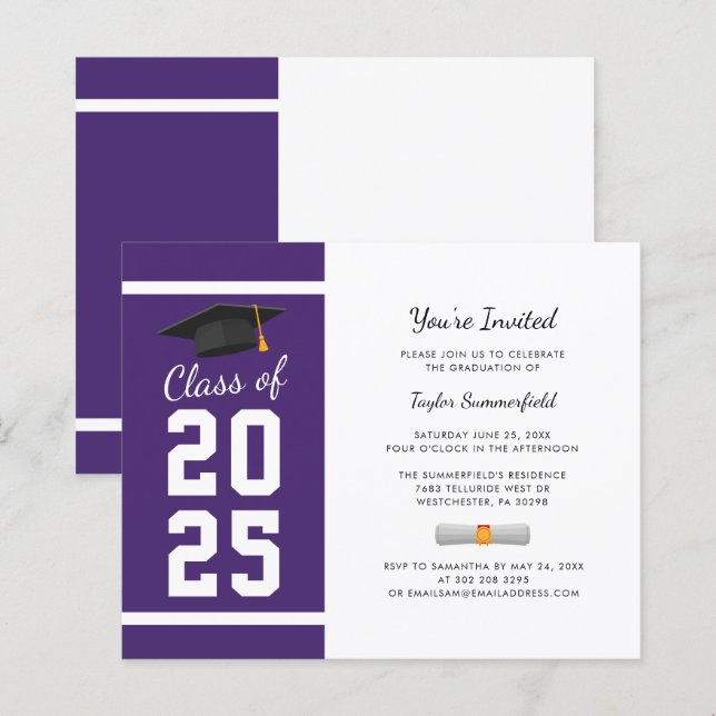 Graduation 2025 Purple Grad Party Invitation (Front/Back)