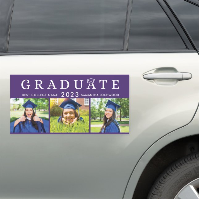 Graduation 2025 Purple Multi Photo Grad Party Car Magnet (In Situ)