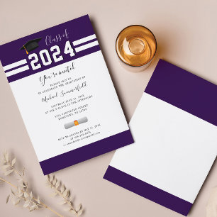 Graduation 2025 Purple White Minimalist Grad Party Invitation
