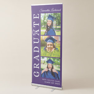 Graduation 2025 Purple White Photo Collage Grad Retractable Banner