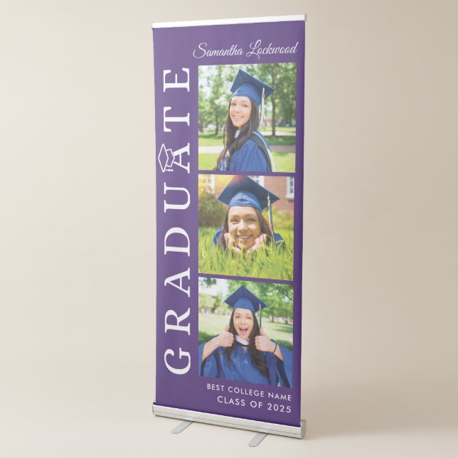 Graduation 2025 Purple White Photo Collage Grad Retractable Banner (3/4)