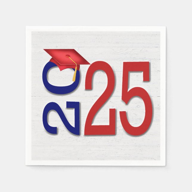 Graduation 2025 Red and Blue On Wood  Napkins (Front)