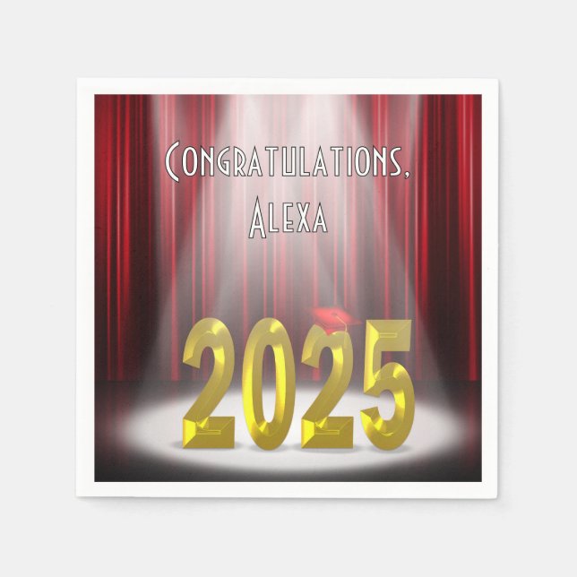 Graduation 2025 Red and Gold In Spotlight  Napkins (Front)