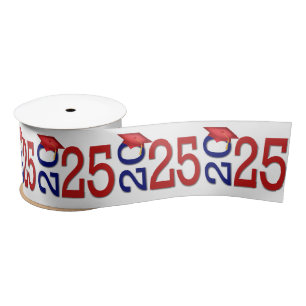 Graduation 2025 Red and Navy Blue Satin Ribbon