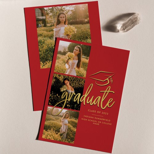 Graduation 2025 Red Gold Graduate Photo Collage Announcement