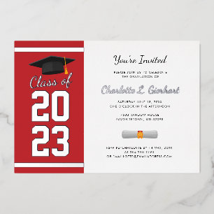 Graduation 2025 Red Script Grad Party Silver Foil Invitation