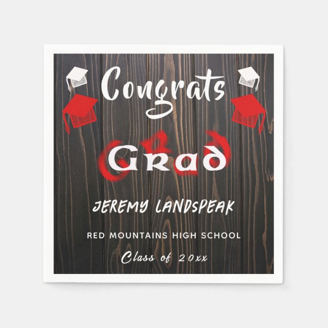 Graduation 2025 Red & White Blurred Text Napkins (Front)