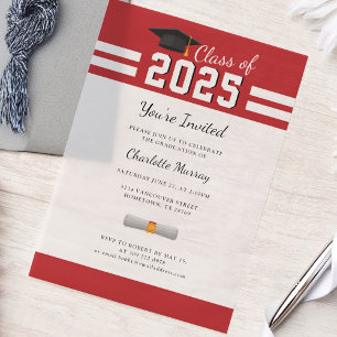 Graduation 2025 Red White Gard Party Vellum Invitations